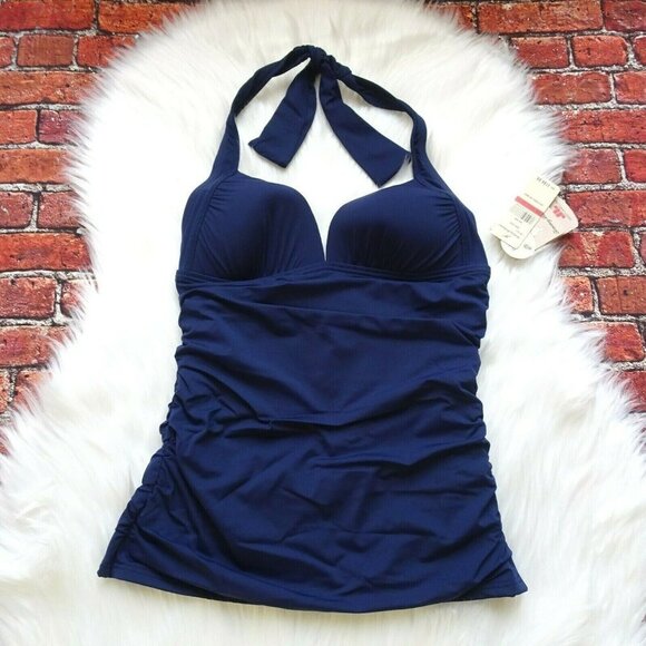 NWT Tommy Bahama Pearl Halter Tankini Swim Top Shirred Mare Navy Stretch - Picture 12 of 12